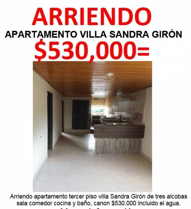 Apartamento tres alcobas villa Sandra Girón