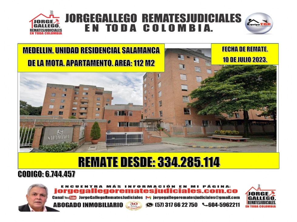 Remate.Medellin. Unidad Residencial Salamanca de la Mota. Apartamento.