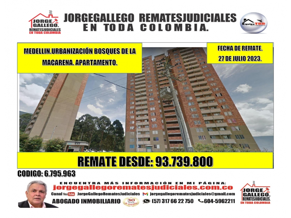 Remate. Medellin. Urbanización Bosques de la Macarena. Apartamento.