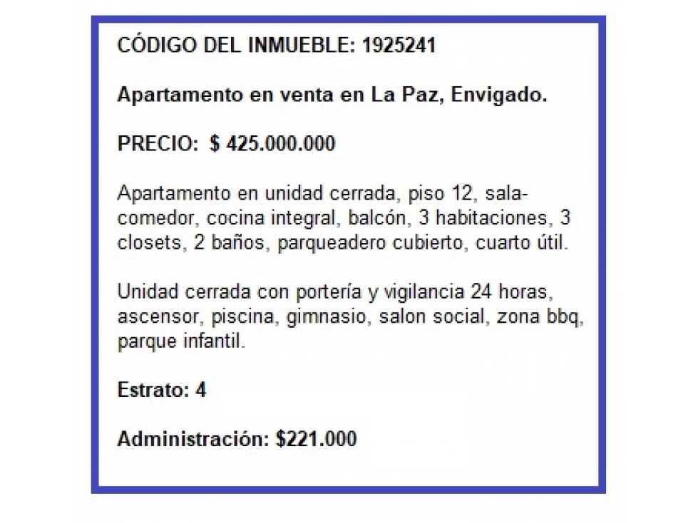 Apartamento en venta en La Paz, Envigado.