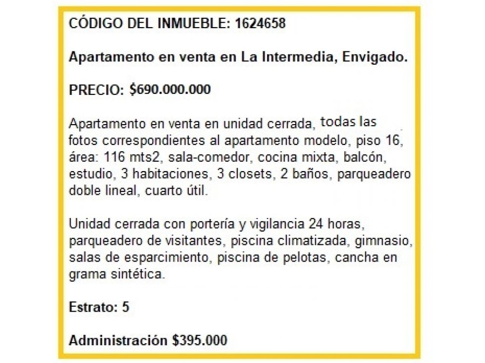 Apartamento en venta en La Intermedia, Envigado.
